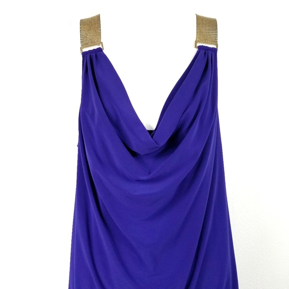 Betsy & Adam Gold Chain Cowl Neck Bubble Dress 14 - Picture 3 of 6